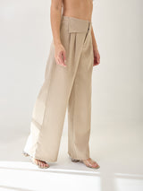 Women's Beige Work Wide Leg Solid Trouser