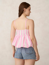 Women's Pink V Neck Bubble Hem Top