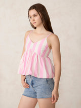 Women's Pink V Neck Bubble Hem Top