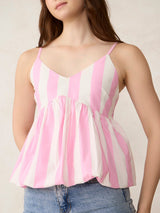 Women's Pink V Neck Bubble Hem Top
