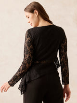 Women's Black Party Wear Fitted Lace Top