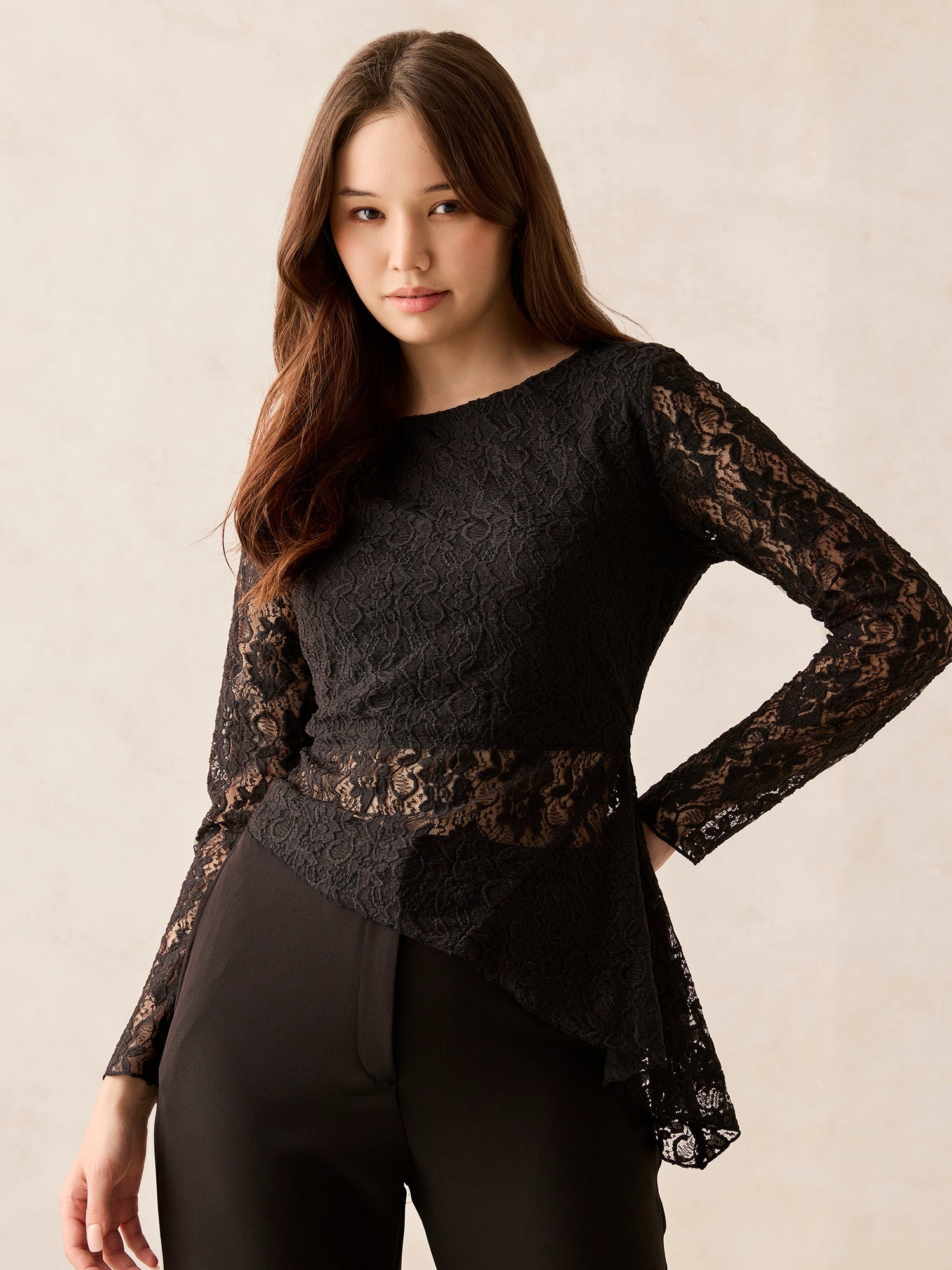 Women's Black Party Wear Fitted Lace Top