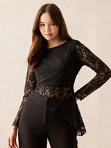 Women's Black Party Wear Fitted Lace Top