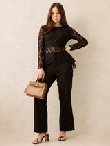Women's Black Party Wear Fitted Lace Top