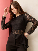 Women's Black Party Wear Fitted Lace Top