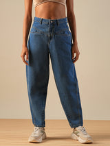 Women's Med Blue Casual Tapered Fit Solid Jeans
