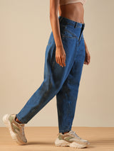 Women's Med Blue Casual Tapered Fit Solid Jeans