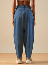 Women's Med Blue Casual Tapered Fit Solid Jeans