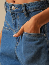 Women's Med Blue Casual Tapered Fit Solid Jeans