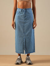 Women's Light Blue Casual Straight Fit Solid Skirt