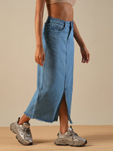 Women's Light Blue Casual Straight Fit Solid Skirt