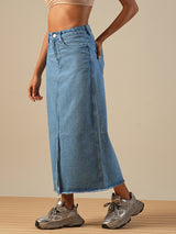 Women's Light Blue Casual Straight Fit Solid Skirt