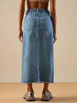 Women's Light Blue Casual Straight Fit Solid Skirt