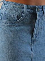 Women's Light Blue Casual Straight Fit Solid Skirt