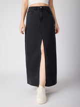 Women's Grey Casual Straight Fit Solid Skirt