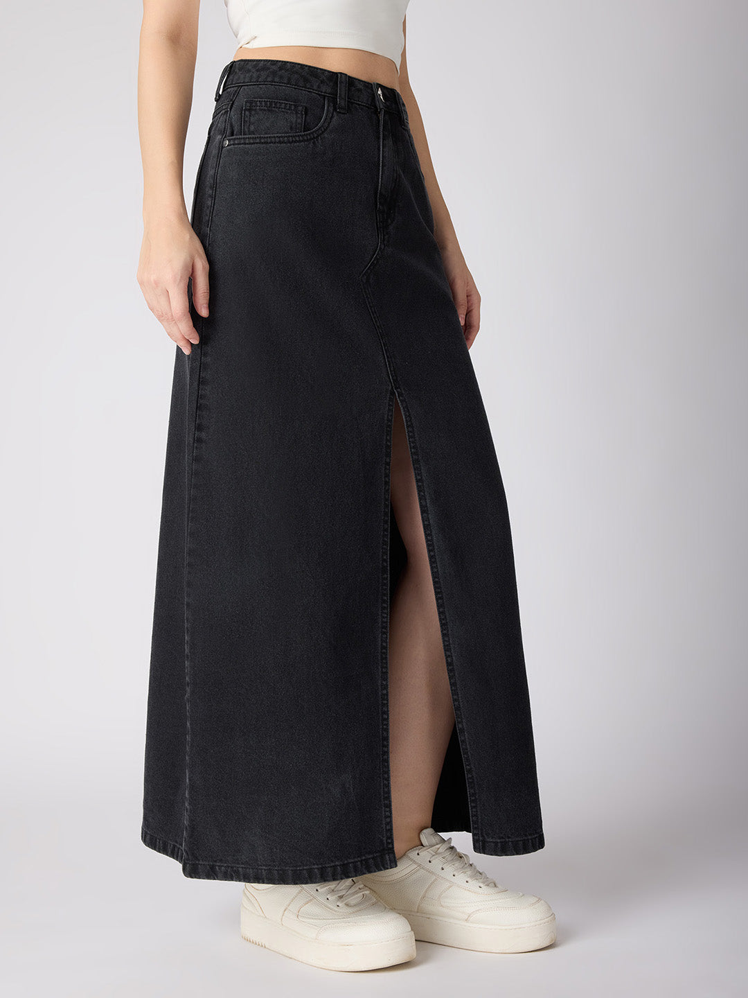 Women's Grey Casual Straight Fit Solid Skirt
