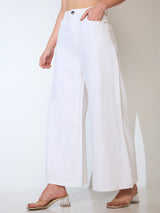 Women's White Casual Flared Fit Solid Jeans