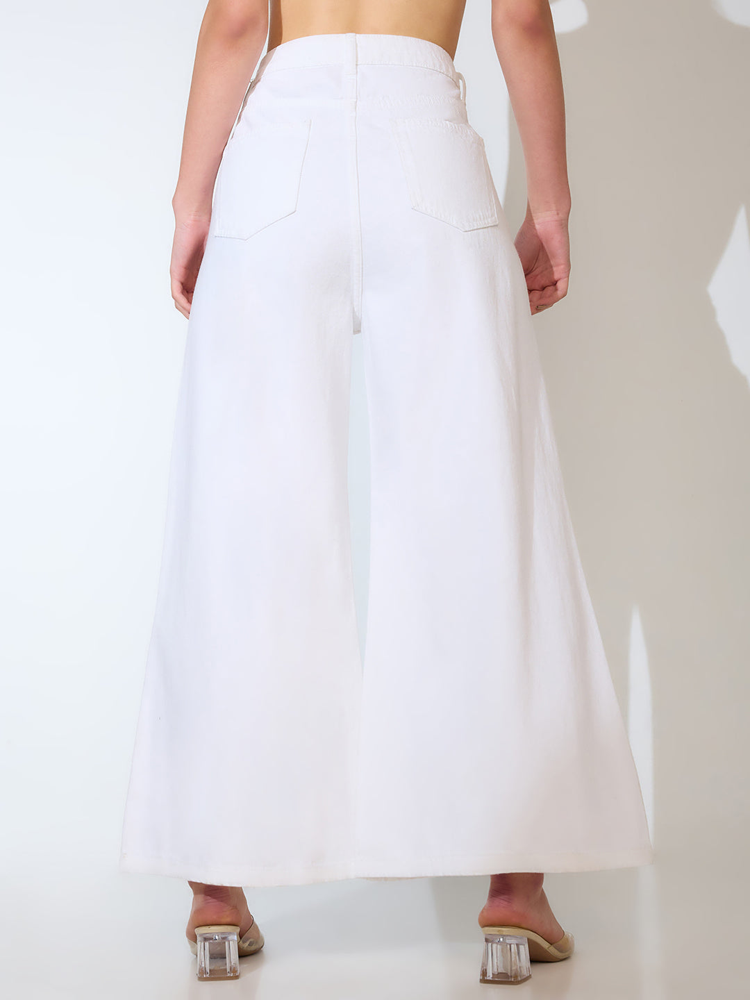 Women's White Casual Flared Fit Solid Jeans