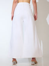 Women's White Casual Flared Fit Solid Jeans