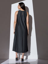 Women's Black Casual Solid Round Neck A-Line Dress