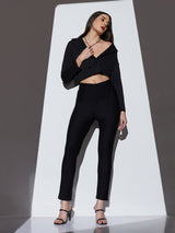 Women's Black Mid-Rise Solid Stretchable Skinny Fit Formal Trouser