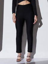 Women's Black Mid-Rise Solid Stretchable Skinny Fit Formal Trouser