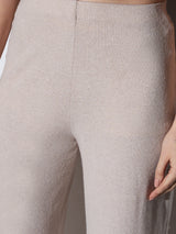 Women's Off White Mid-Rise Self Striped Shimmer Wide Leg Party Trouser