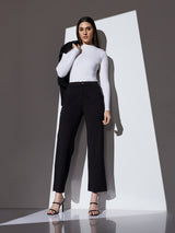 Women's Black Mid-Rise Solid Wide Leg Formal Trouser