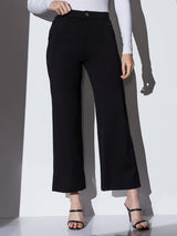 Women's Black Mid-Rise Solid Wide Leg Formal Trouser