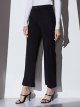 Women's Black Mid-Rise Solid Wide Leg Formal Trouser