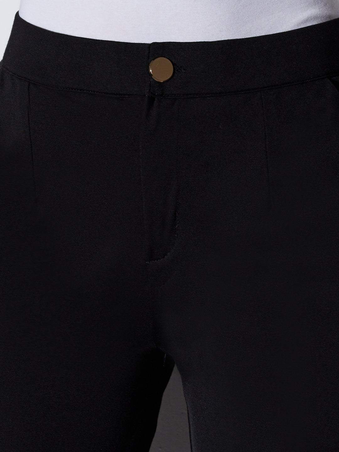 Women's Black Mid-Rise Solid Wide Leg Formal Trouser