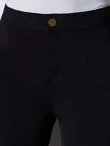 Women's Black Mid-Rise Solid Wide Leg Formal Trouser