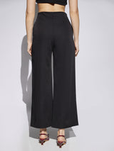 Women's Black Solid Mid Rise Stretchable Wide Leg Cropped Formal Trouser
