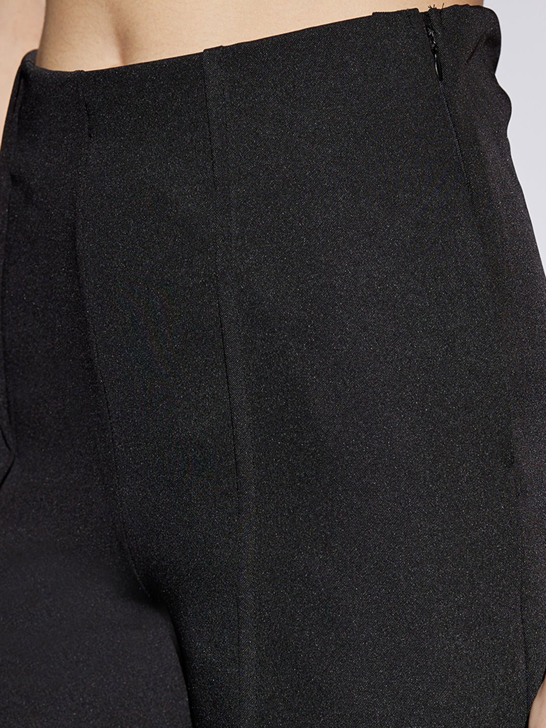 Women's Black Solid Mid Rise Stretchable Wide Leg Cropped Formal Trouser