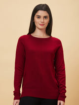 Women's Red Raglan Sleeve Acrylic Sweater