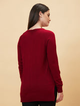 Women's Red Raglan Sleeve Acrylic Sweater