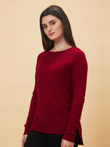 Women's Red Raglan Sleeve Acrylic Sweater