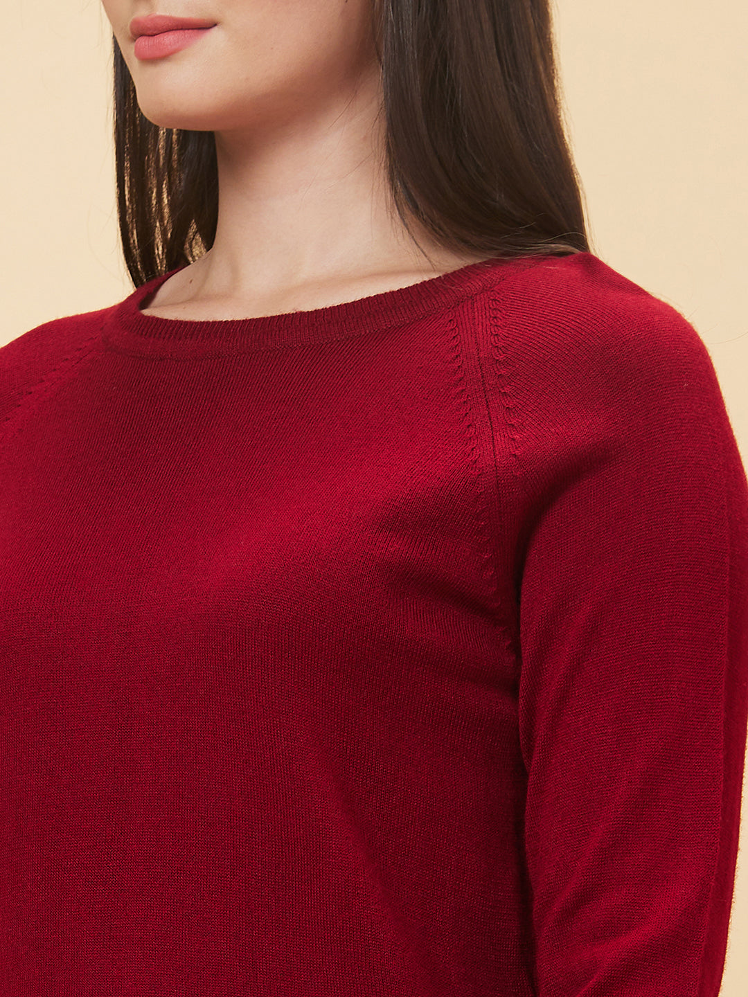 Women's Red Raglan Sleeve Acrylic Sweater