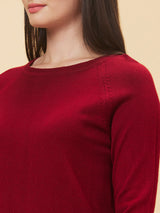Women's Red Raglan Sleeve Acrylic Sweater