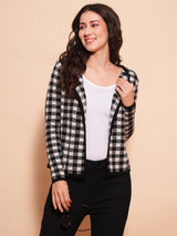 Women's Multicolor Checked Self Design Cardigan