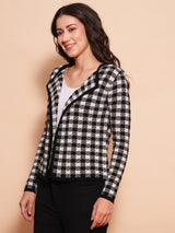 Women's Multicolor Checked Self Design Cardigan