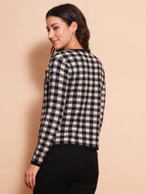 Women's Multicolor Checked Self Design Cardigan