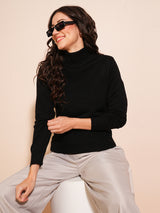 Women's Black Solid Turtle Neck Pullover Sweater