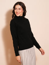 Women's Black Solid Turtle Neck Pullover Sweater