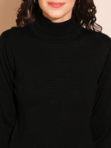 Women's Black Solid Turtle Neck Pullover Sweater
