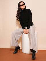 Women's Black Solid Turtle Neck Pullover Sweater