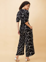 Women's Abstract Print Wrap Tie-Back Crop Top and Flared Palazzos Co-Ord Set