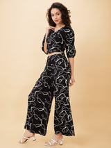 Women's Abstract Print Wrap Tie-Back Crop Top and Flared Palazzos Co-Ord Set