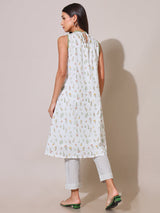 Women's White Casual Regular Fit Printed Kurta Set