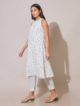 Women's White Casual Regular Fit Printed Kurta Set